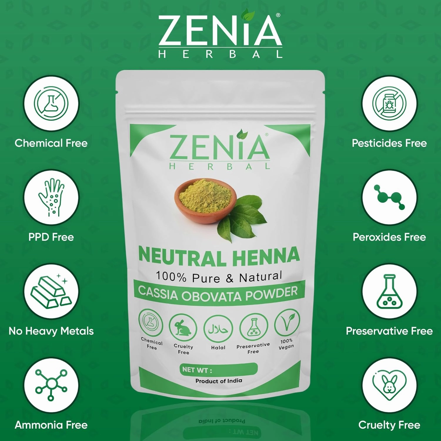 Zenia 100% Pure Neutral Henna Powder (Cassia Obovata) | 2.2lbs (1kg) | Colorless Henna for Hair | Natural Hair Conditioner | for Silky, Soft & Shiny Hair