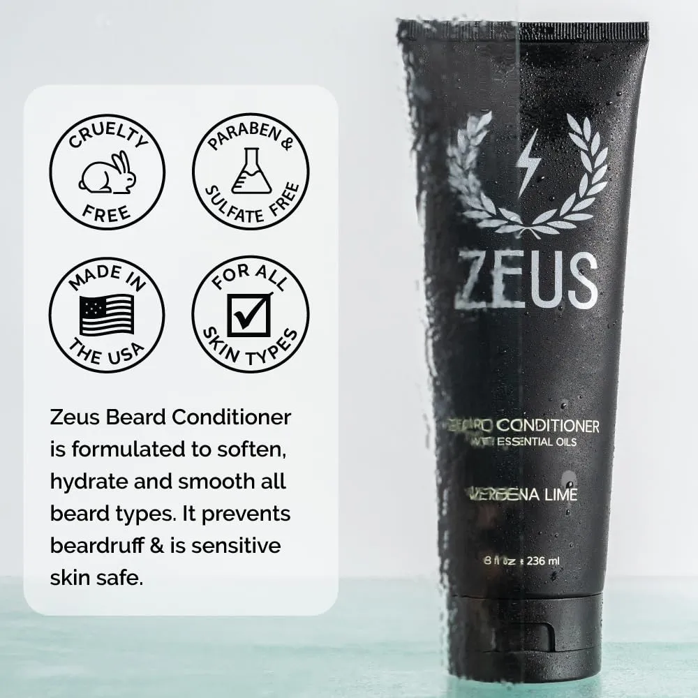 ZEUS Beard Conditioner Wash, Cleansing & Moisturizing Beard Wash with Green Tea & Natural Ingredients to Soften Facial Hair (Made in USA) Verbena Lime