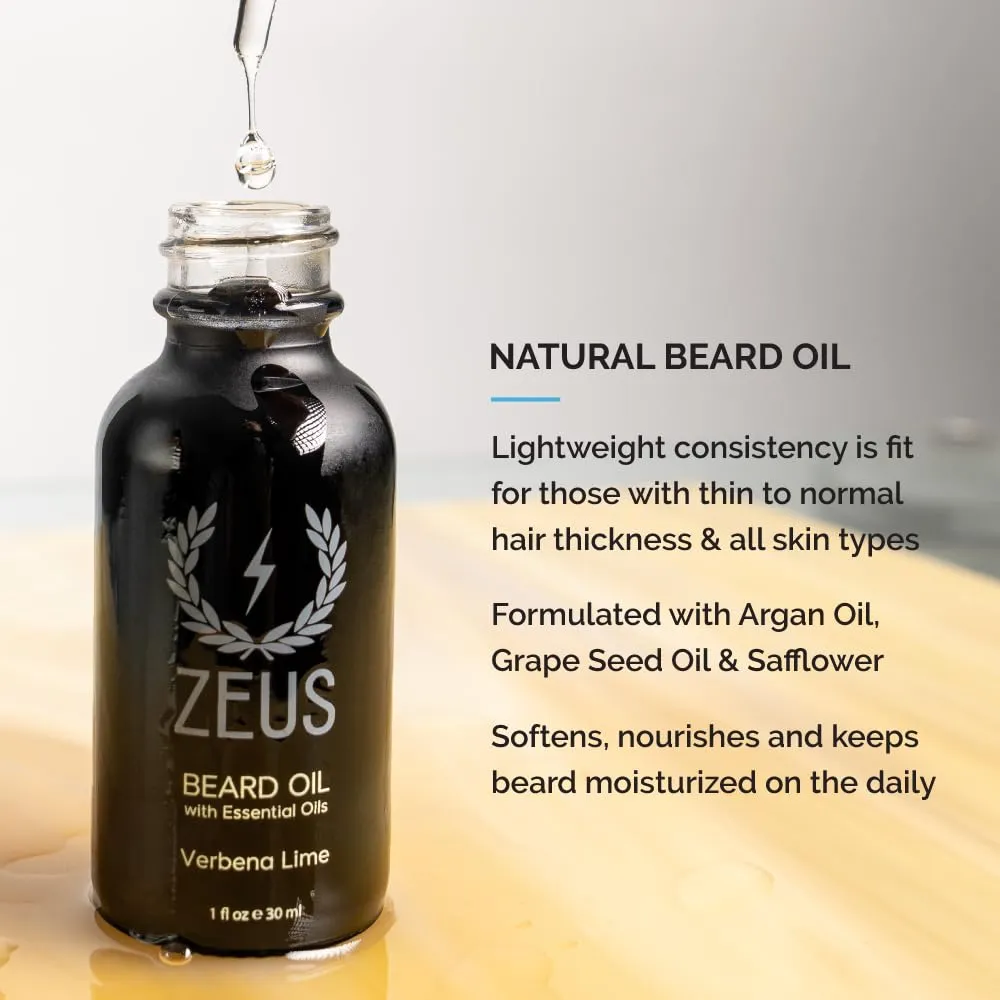 ZEUS Deluxe Beard Wash & Grooming Kit for Men – Natural Beard Oil, Beard Wash Combo & Beard Brush Gift Set (Vanilla Rum)