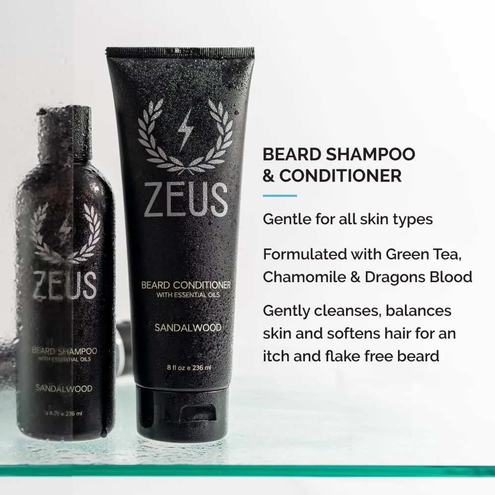 ZEUS Deluxe Beard Wash & Grooming Kit for Men – Natural Beard Oil, Beard Wash Combo & Beard Brush Gift Set (Vanilla Rum)