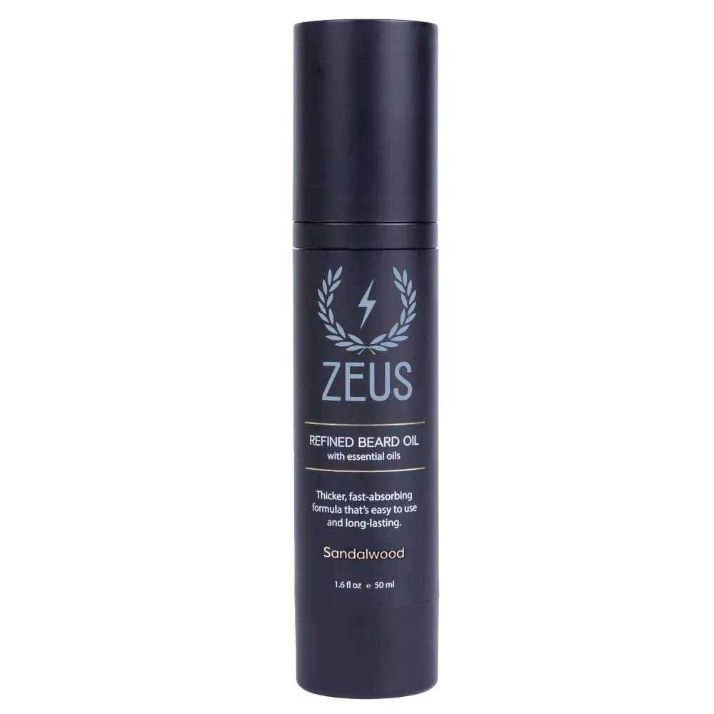 ZEUS Refined Beard Oil, Leave In Conditioner Oil for a Softer Beard & Mustache -Made in USA (Sandalwood) 1.6 oz.