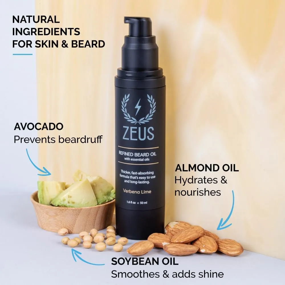 ZEUS Refined Beard Oil, Leave In Conditioner Oil for a Softer Beard & Mustache -Made in USA (Sandalwood) 1.6 oz.