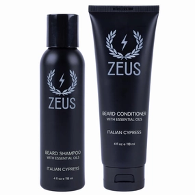 ZEUS Italian Cypress Beard Shampoo Wash & Beard Conditioner Set with Essential Oils for Men (Made In USA)