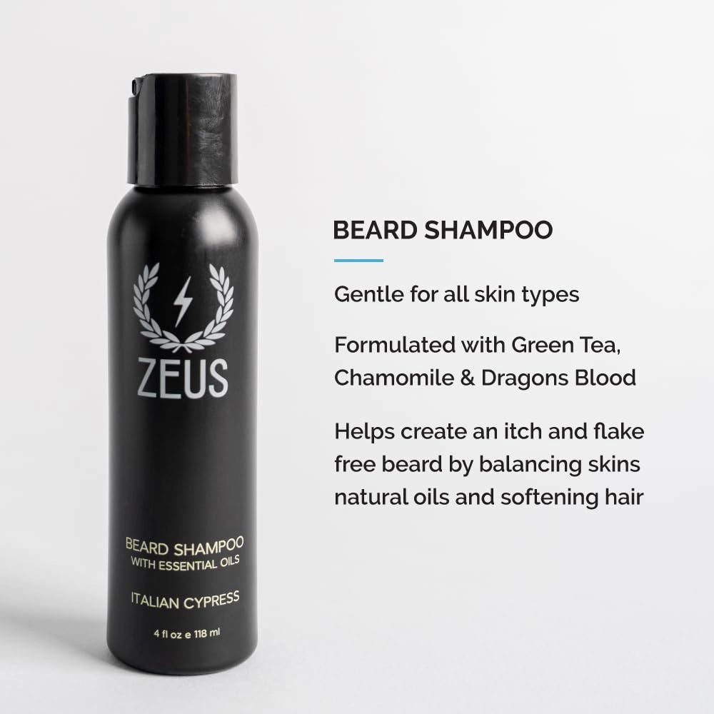 ZEUS Starter Beard Wash & Beard Oil Kit for Men, Soften, Hydrates, & Moisturizes Facial Hair (Italian Cypress) MADE IN USA