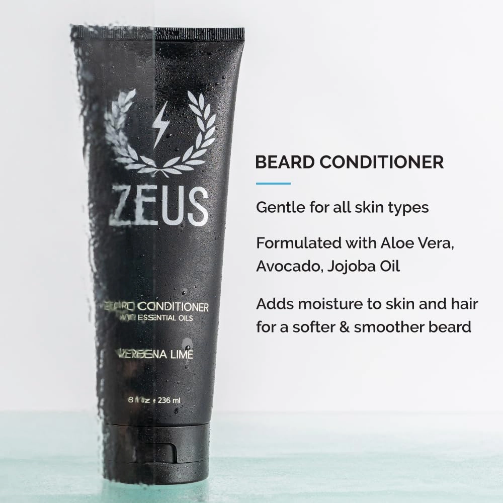 ZEUS Starter Beard Wash & Beard Oil Kit for Men, Soften, Hydrates, & Moisturizes Facial Hair (Verbena Lime) MADE IN USA
