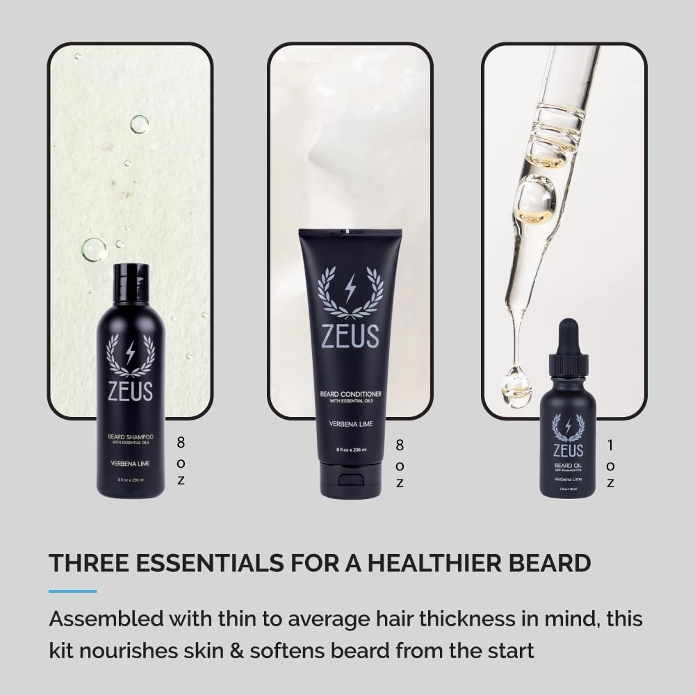 ZEUS Starter Beard Wash & Beard Oil Kit for Men, Soften, Hydrates, & Moisturizes Facial Hair (Verbena Lime) MADE IN USA
