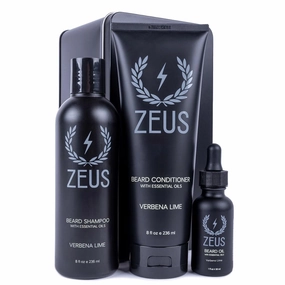 ZEUS Starter Beard Wash & Beard Oil Kit for Men, Soften, Hydrates, & Moisturizes Facial Hair (Verbena Lime) MADE IN USA