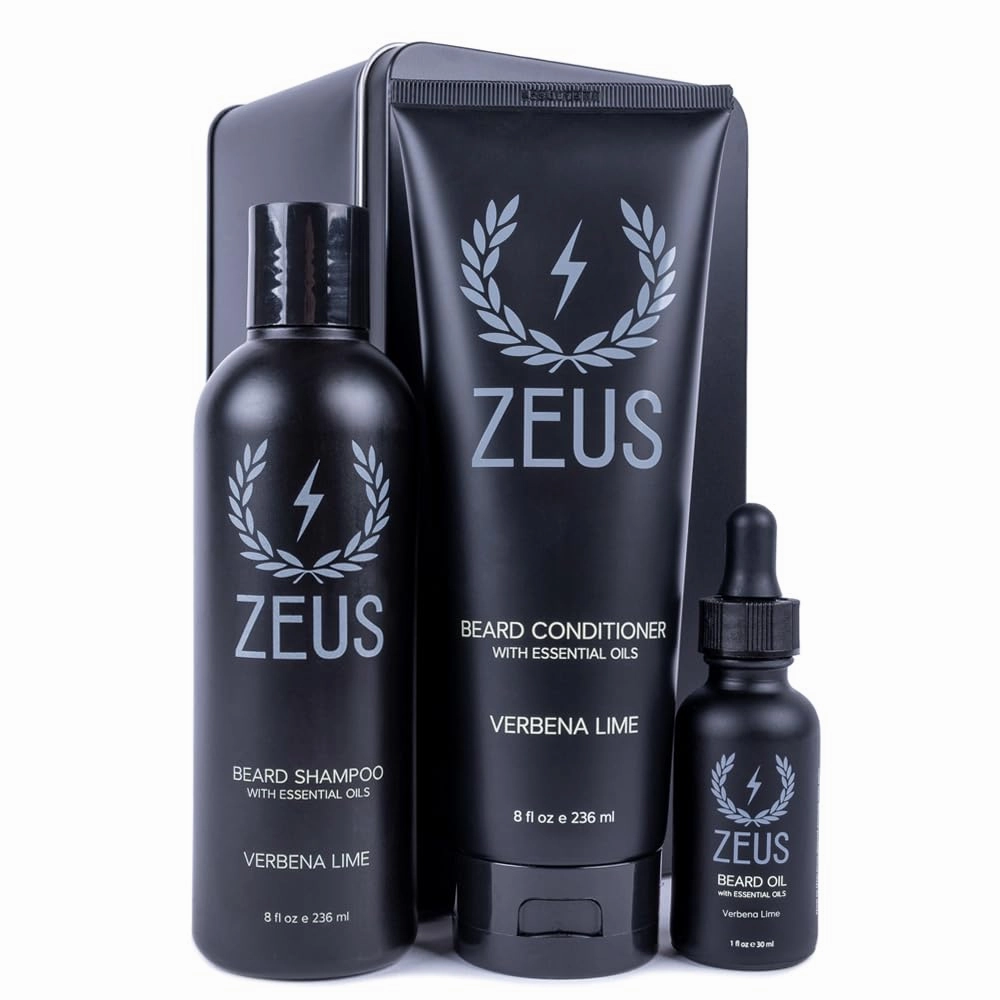 ZEUS Starter Beard Wash & Beard Oil Kit for Men, Soften, Hydrates, & Moisturizes Facial Hair (Verbena Lime) MADE IN USA